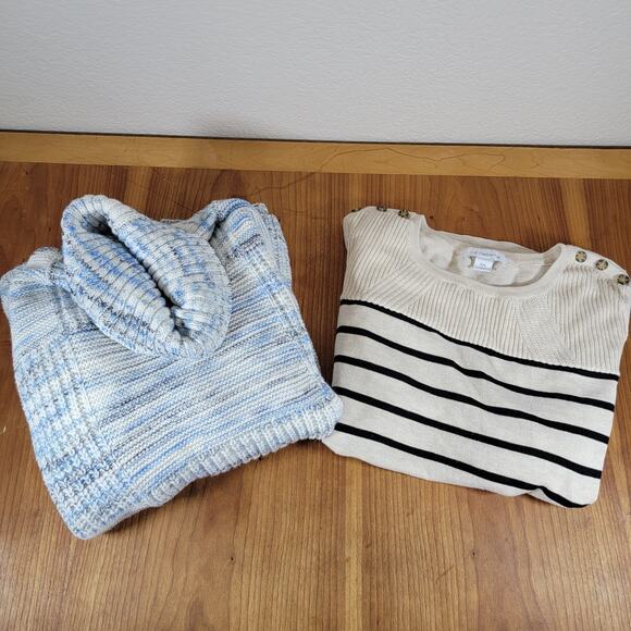 Lot of 2 Liz Claiborne Sweaters XXL Striped Button Cowl Neck Work Office Tops - Picture 1 of 11